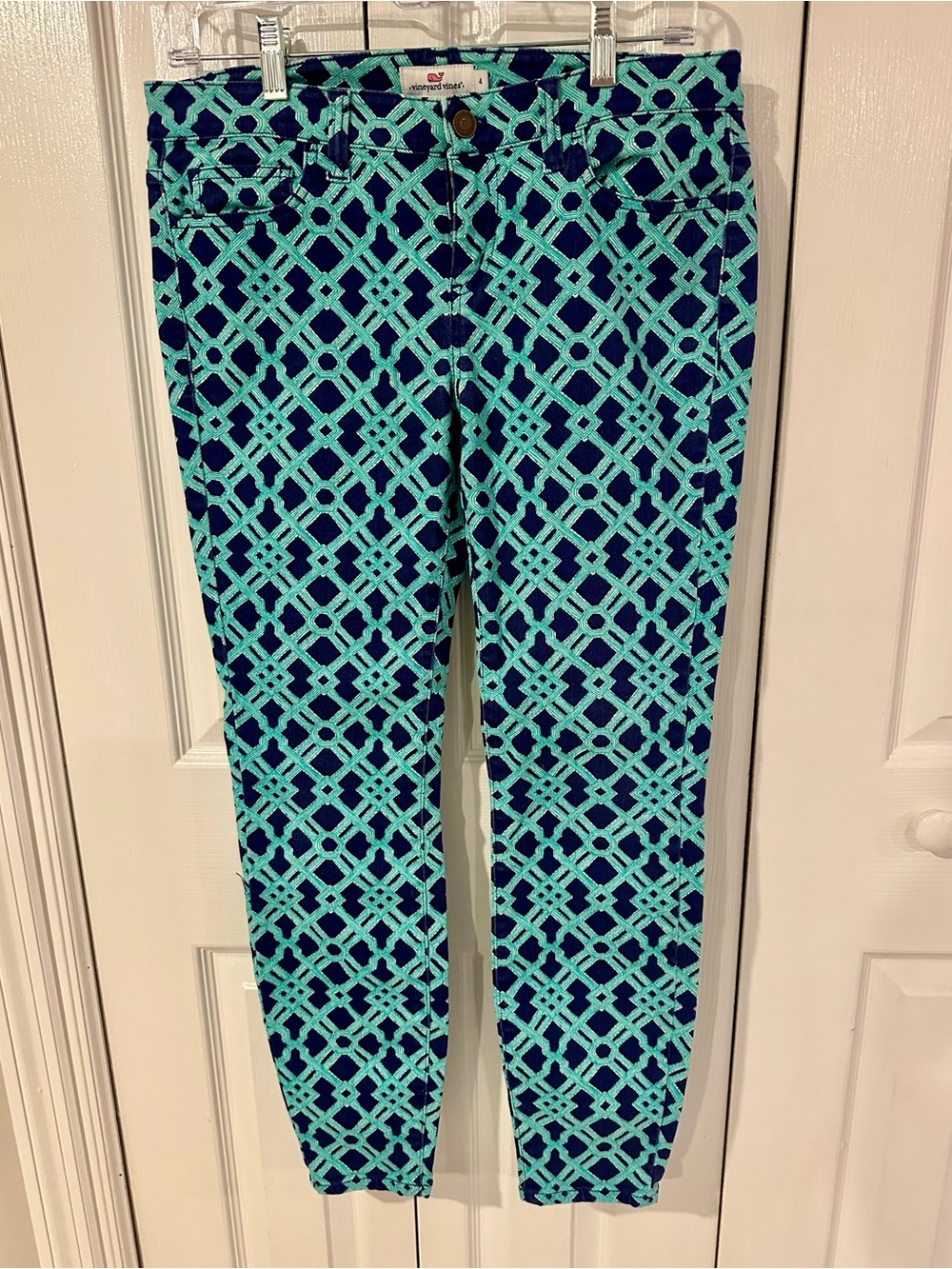 Vineyard Vines Aqua and Navy Geometric Print Pants